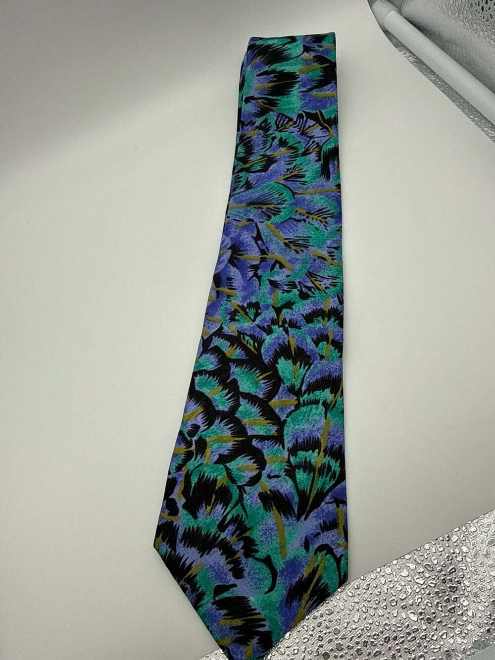 Etienne Caron Vintage Abstract Floral Silk Necktie Purple Green